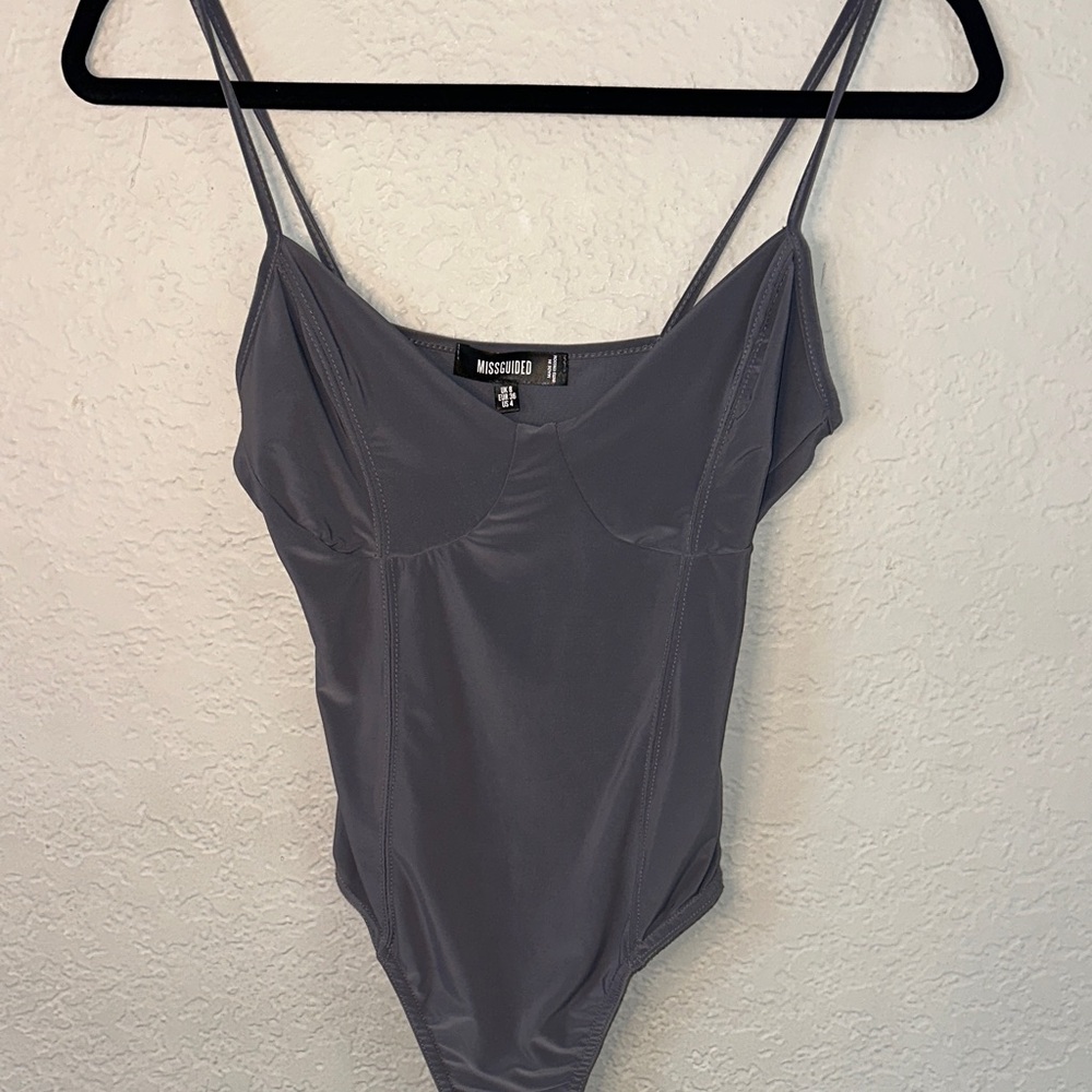 Missguided Charcoal Satin-Effect Strappy Bodysuit